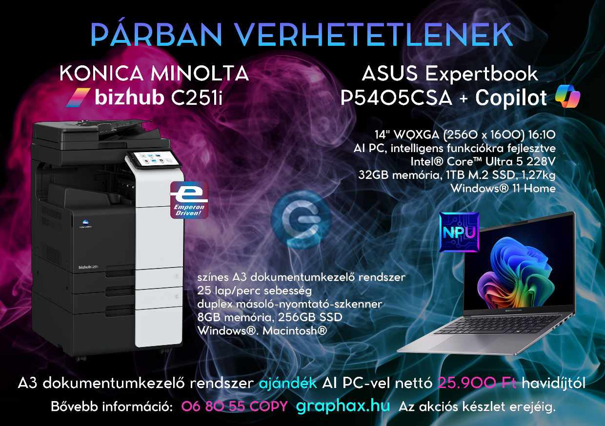 Konica Minolta multifunkciós nyomtató Asus notebook akció